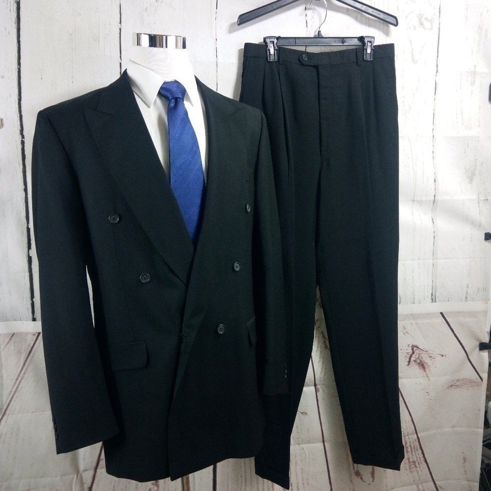Franco Uomo Pure Wool 44XL Black 2pc Suit